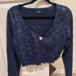 Aerie Navy Floral Lace Crop Top